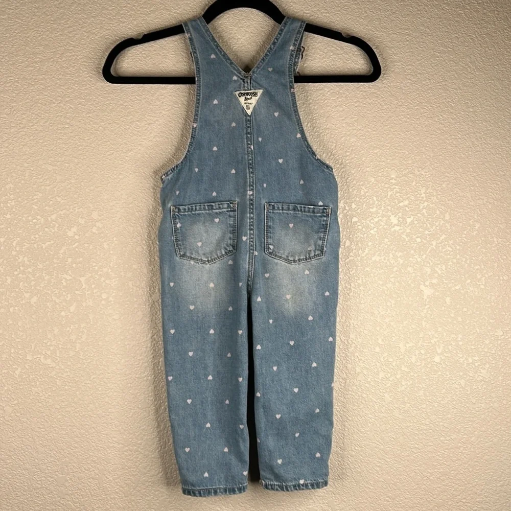 OshKosh B'gosh Girl's Denim Pink Heart Print Overall Jeans Size 24 months